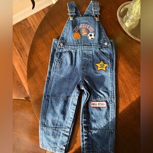 Blue Kids Denim Overalls with Sports Patch Details